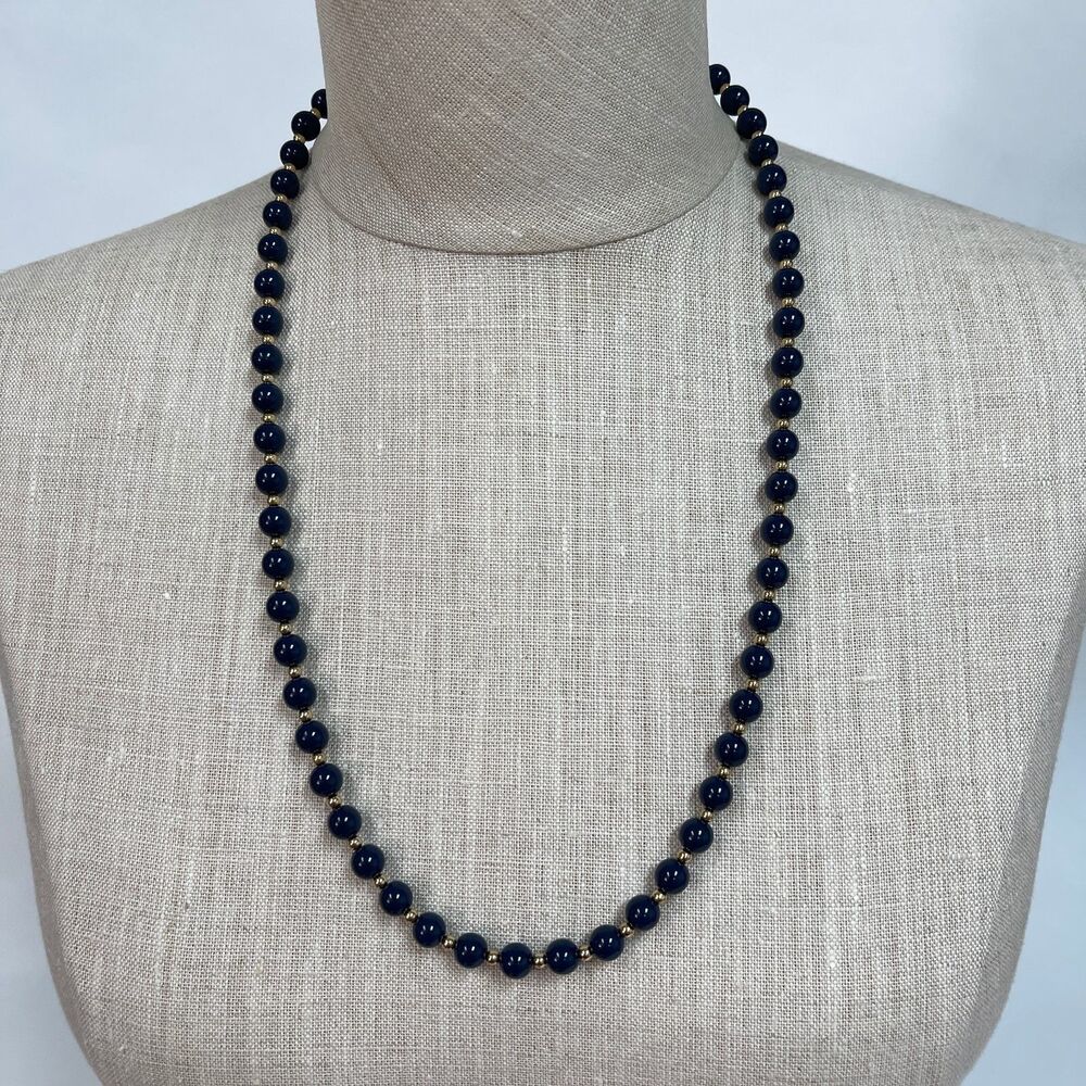Monet Blue Gold-tone Beaded Fashion Necklace